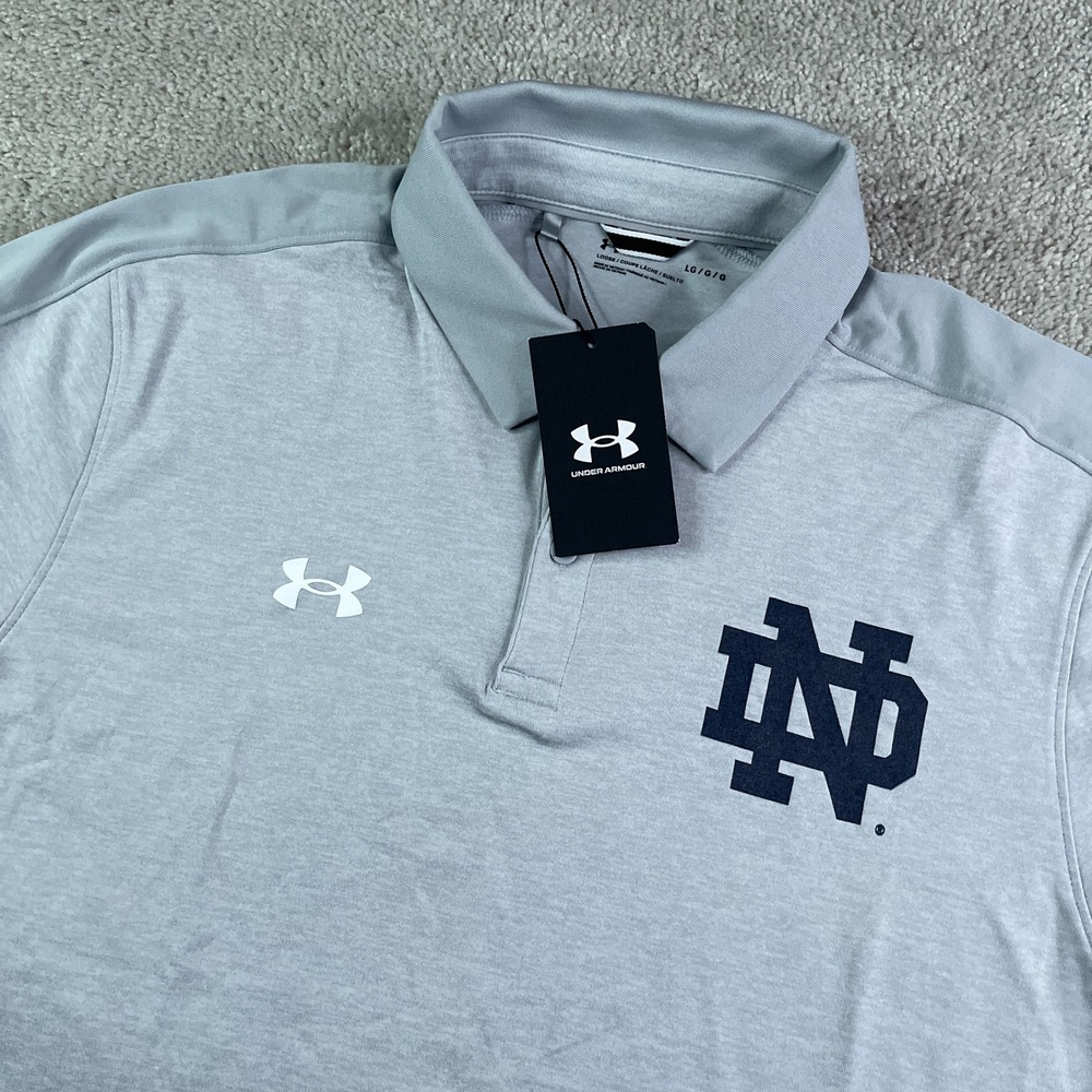 NEW Notre Dame Fighting Irish Polo Shirt Mens Large Grey Under Armour Golfing